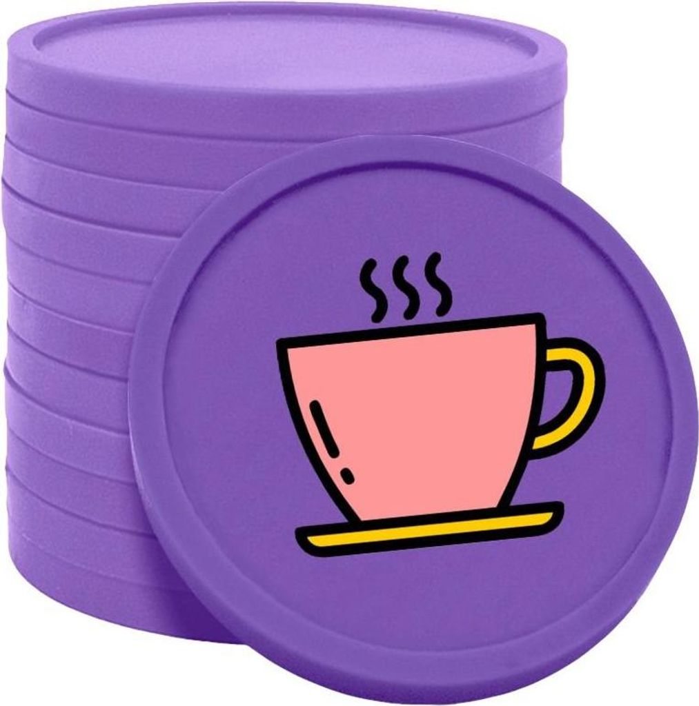 CombiCraft Kunststoff Wertmarken mit Kaffetassen-Aufdruck in Lila 29 mm Durchmesser - 100 Stück pro Packung