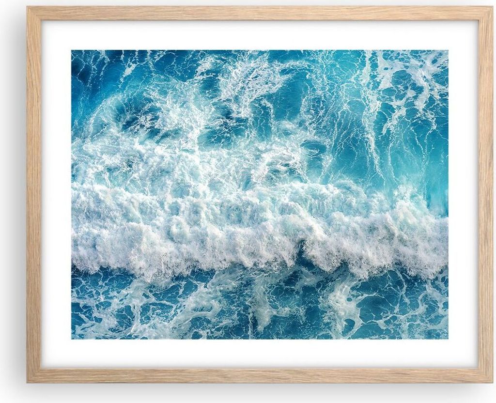 Gerahmtes Poster - Rahmen in heller Eiche - Meer Welle Ozean - 50x40 cm - Wand Bild - Wanddeko - Wandbilder - Kunstposter - Wandposter - Bilderrahm...