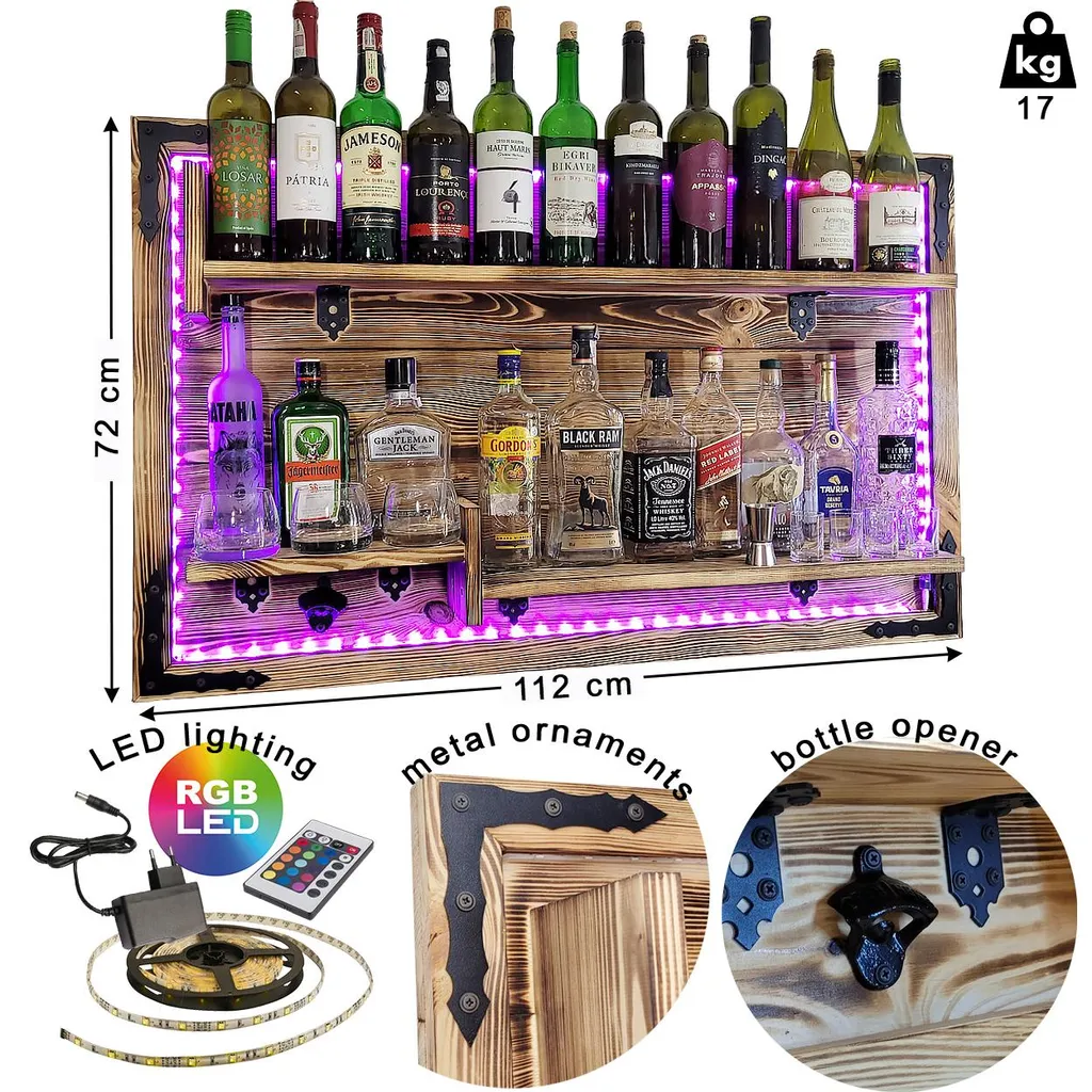 Étagère murale LED RGB : Solution déco bois rustique pour mur sombre