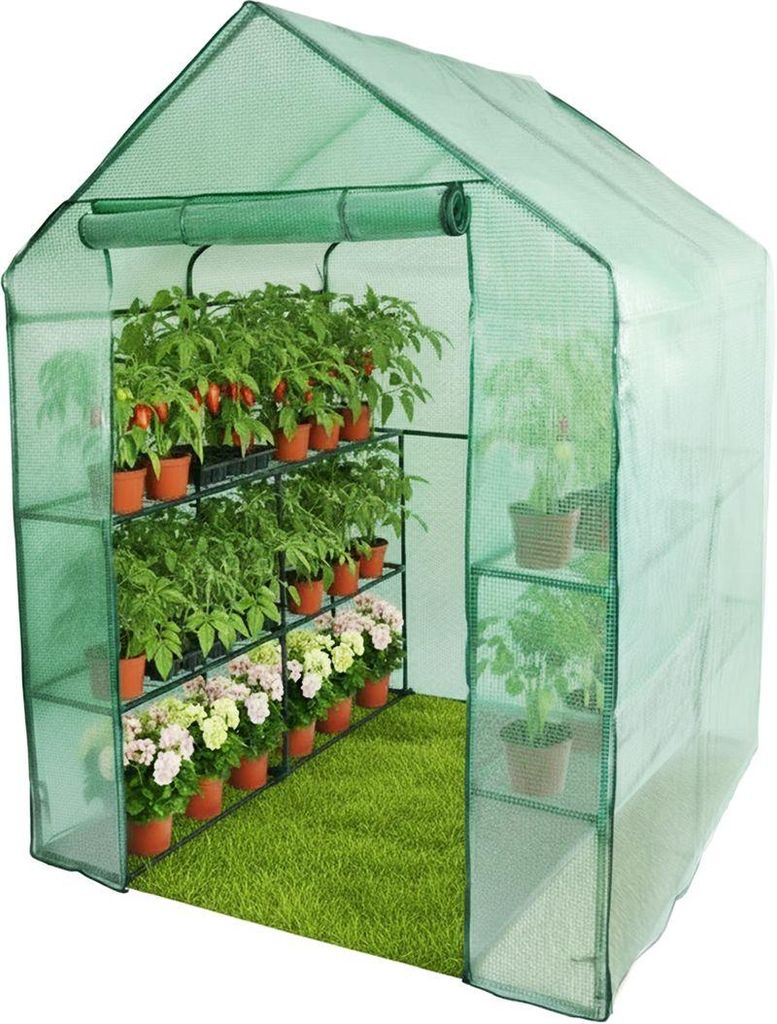 Großes Gewächshaus PIVY XL 2x3 Ebenen | HxBxT 193x142x142cm | Grün | Foliengewächshaus