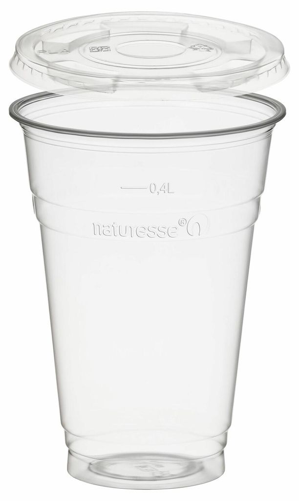 50x Trinkbecher 400ml + Deckel flach ohne Loch aus PLA Produktbild 