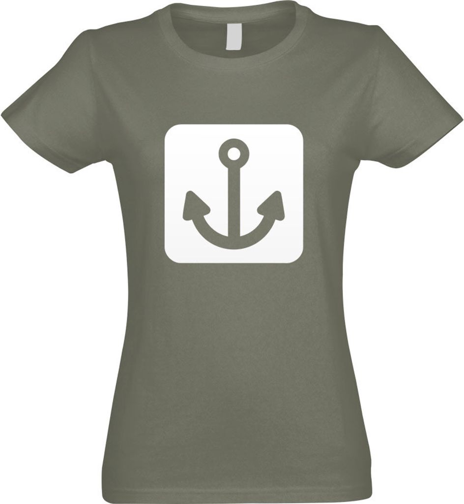 Kiwistar - T-Shirt tailliert - Damen - Olive - Hafen Ankerplatz Piktogramme - mit Motiv Bedruckt - Funshirt Design - Sport - Freizeit - Damen - M
