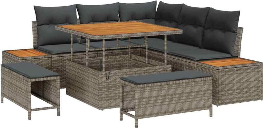 vidaXL Gartensofa-set mit Kissen mit Speicher 8 pcs Grau Poly Rattan