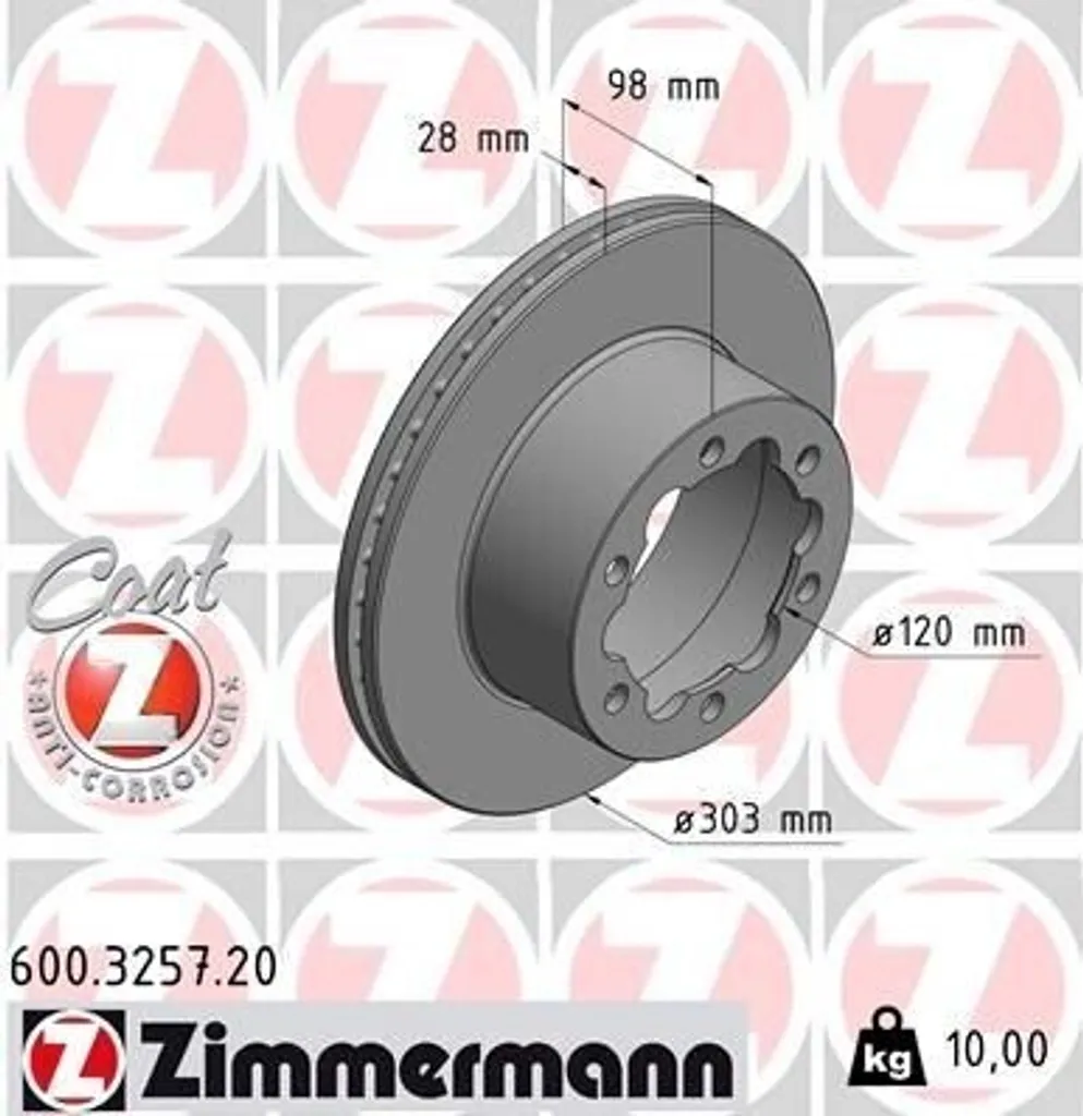 Disque de frein Zimmermann 600.3257.20 pour VW Crafter SX SY SZ