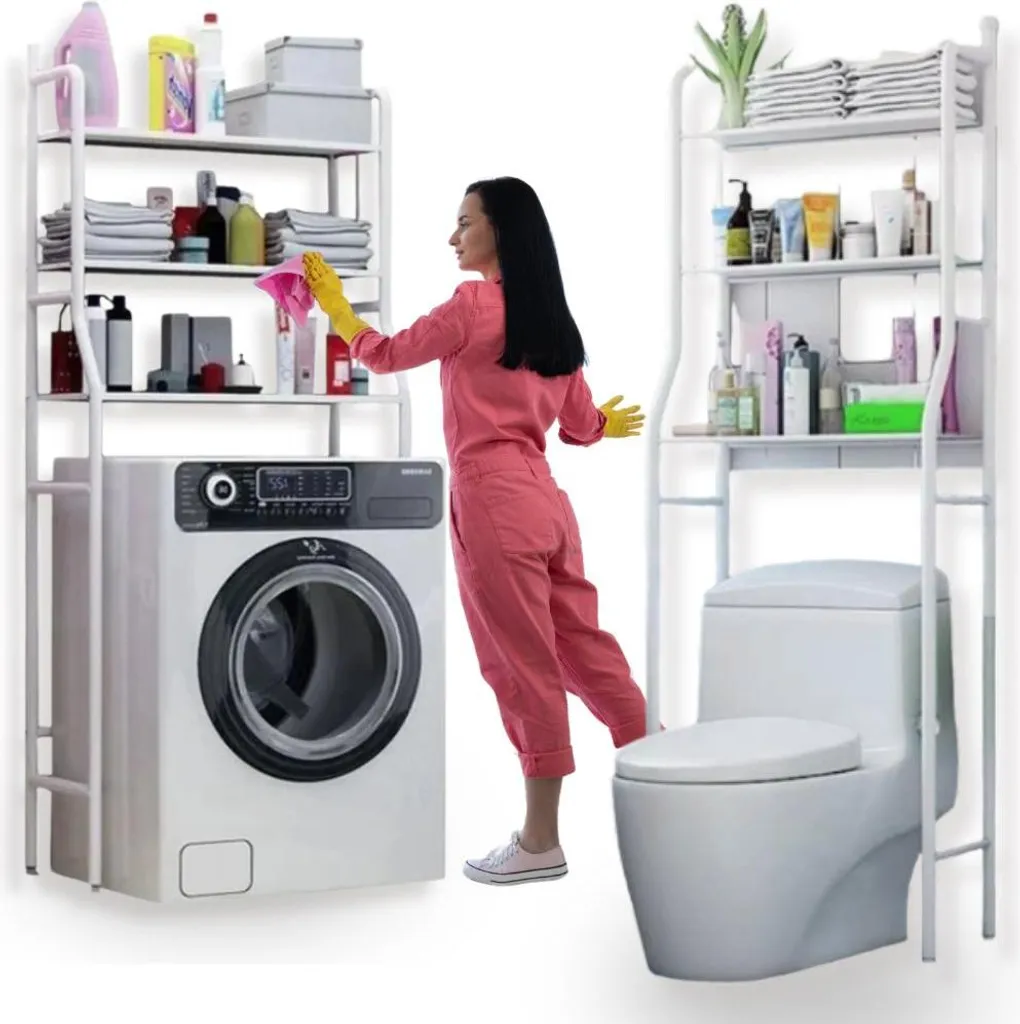 Étagère au-dessus des toilettes en métal blanc, 3 niveaux modulables