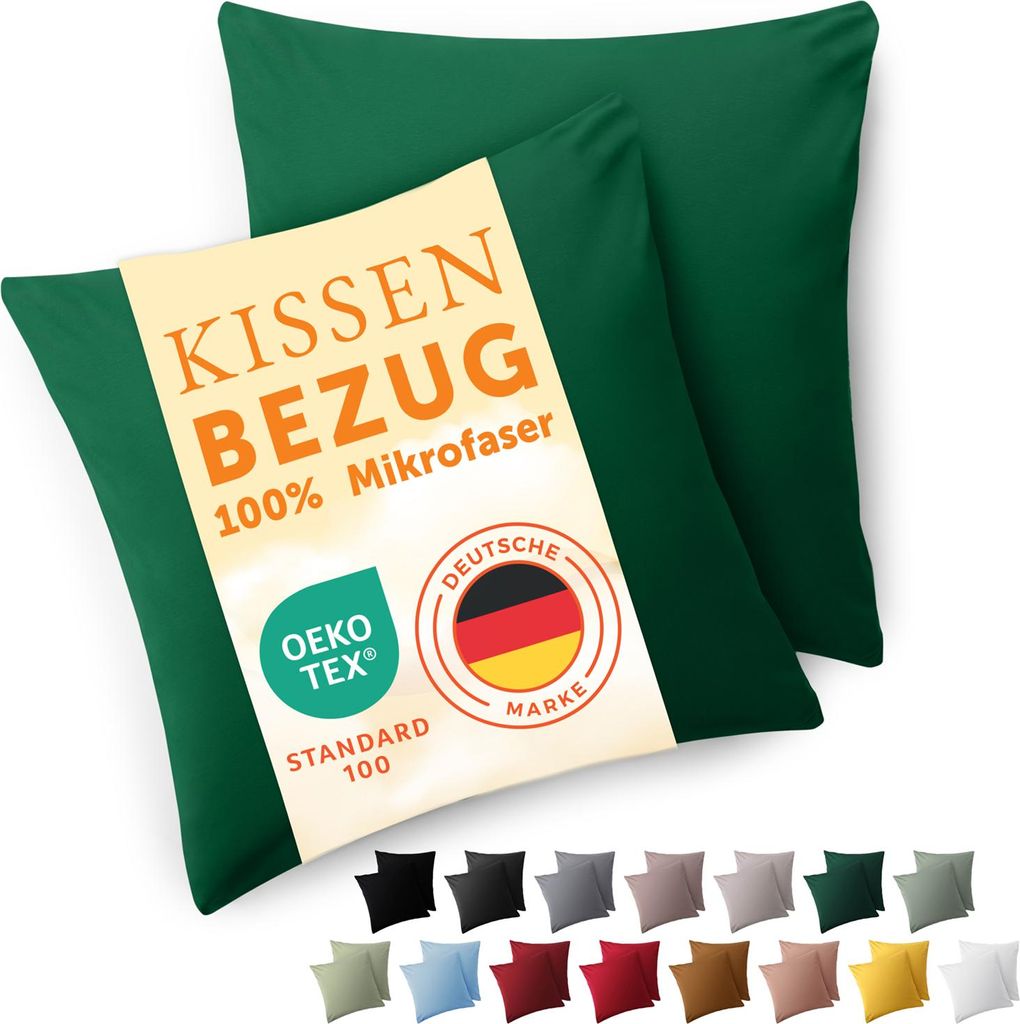Blumtal Kissenbezug 50x 50 cm im 2er Set weich - Kissenhülle 50x50 cm - Dunkelgrün