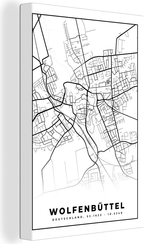 OneMillionCanvasses - Leinwandbilder - 90x140 cm, Karte - Stadtplan - Wolfenbüttel, Wandbilder Kunstdruck Wanddekoration - Foto auf Leinwand - G...