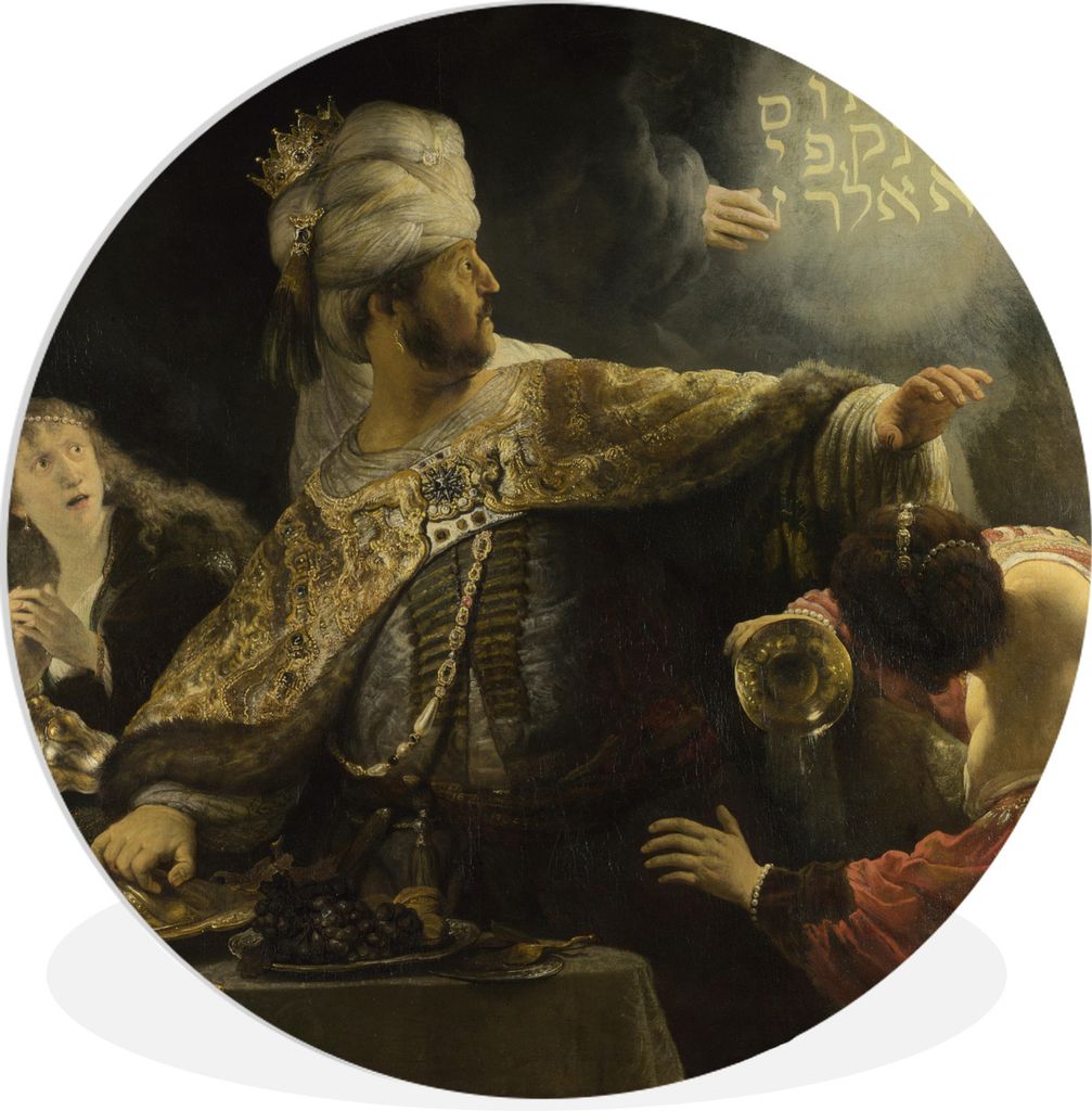 MuchoWow Rundes Wandbild - Runde Bilder Das Gastmahl des Belsazar - Gemälde von Rembrandt van Rijn Ø 30 cm Kreis Wanddekoration Kunststoff - Wa...