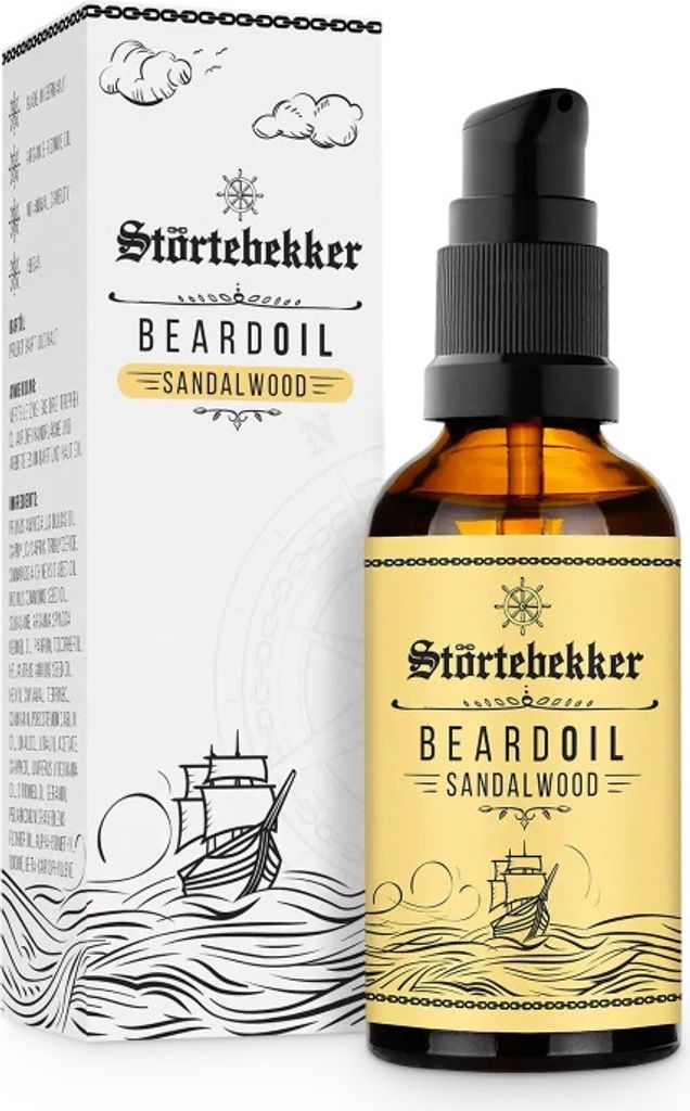 Störtebekker Premium Bartöl Sandelholz - Bartpflege Öl Herren für die tägliche Bartpflege - 50 ml Pumpspender - Angenehmer Duft - Vegan Beard Oil