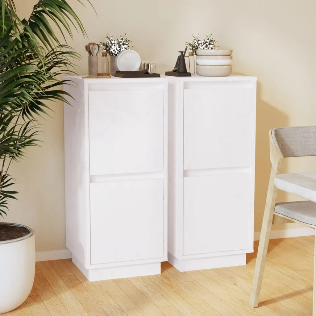 vidaXL Credenze 2 pz Bianco 31,5x34x75 cm in Legno Pino Massiccio