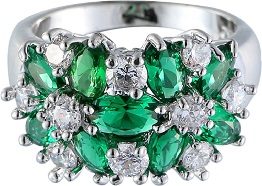 Damen-Ring aus 925er-Sterlingsilber mit Strasssteinen-Grün 7