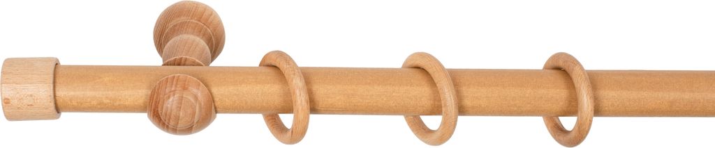 SN Deco - Stilgarnitur Gardinenstange Vorhangstange Cafiro, Holz, Klassikträger offen, 28 mm, 1-Lauf, Komplettset mit Ringen, Farbe Eiche, 120 cm