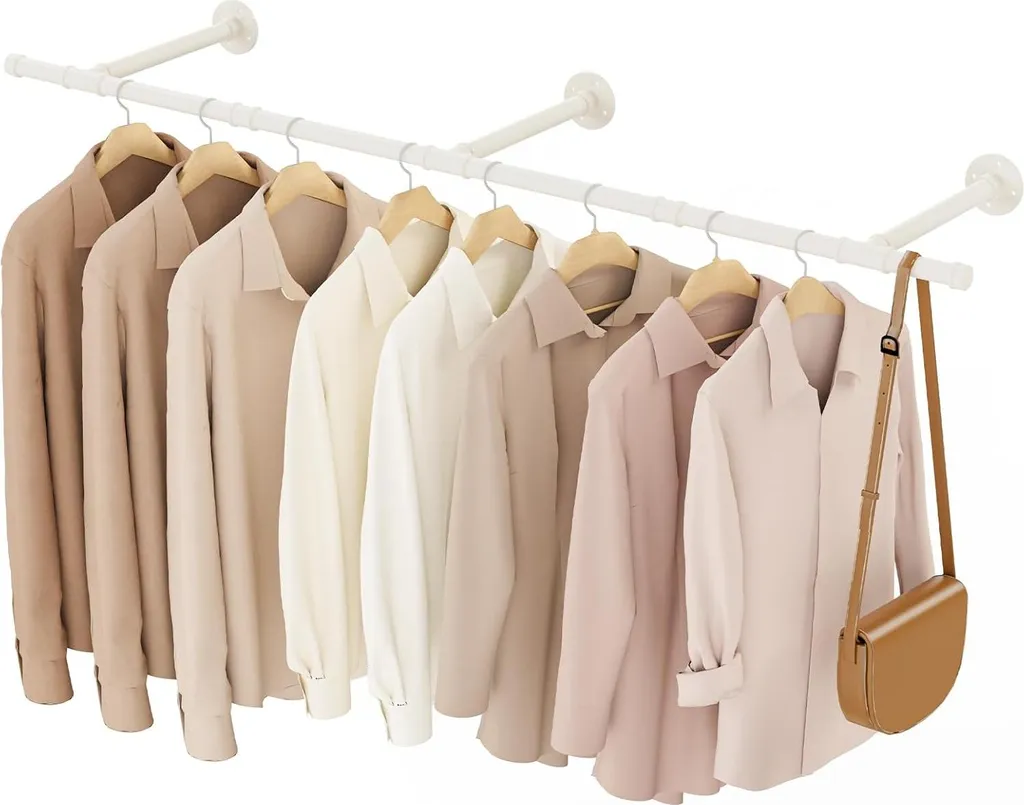 Vestiaire Mural 150 cm Industriel Beige - Barre de Penderie Suspendue