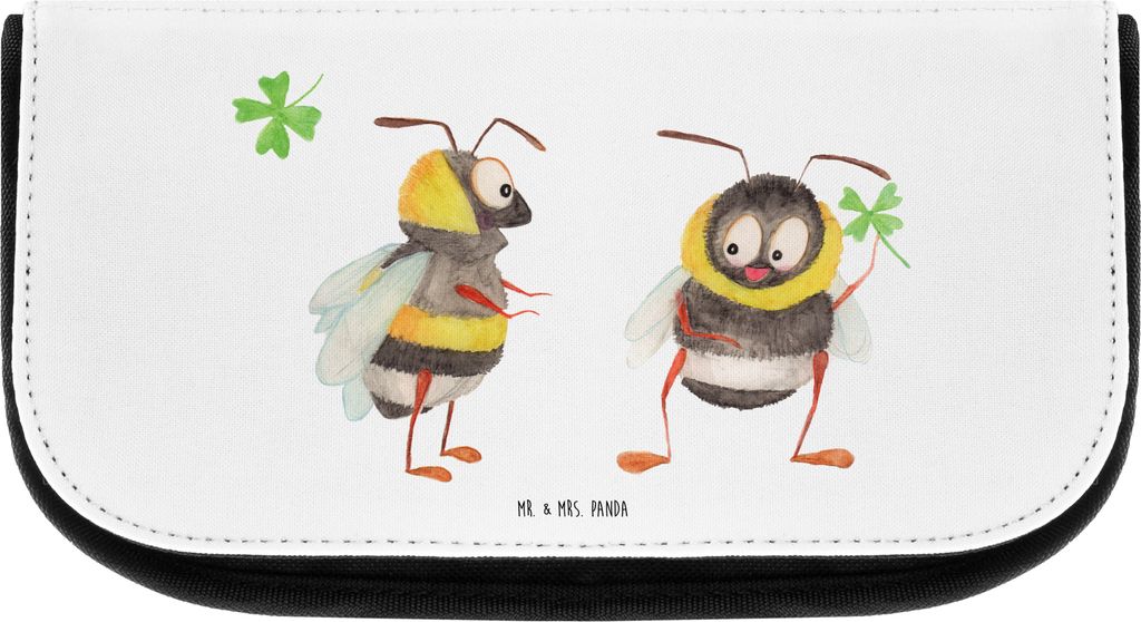 Mr. & Mrs. Panda Organizer Hummeln Kleeblatt - Weiß - Geschenk, Spruch Fröhlich, kosmetik, glücklich sein, Biene, kosmetiktäschchen, Kulturtasc...