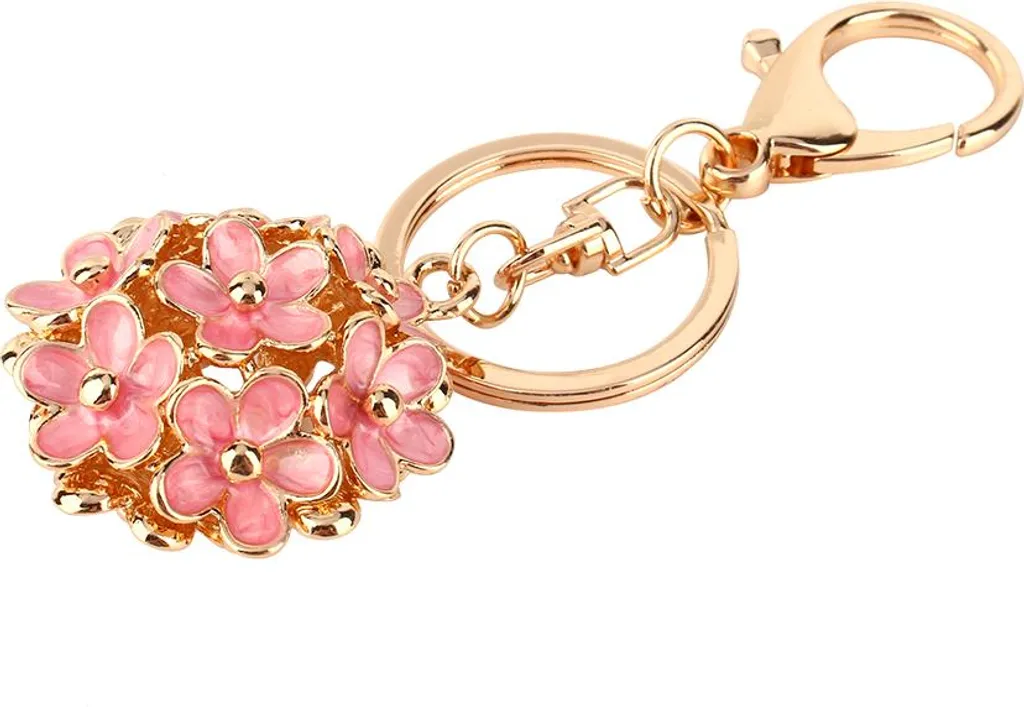 Portachiavi Fiore Rosa in Cristallo per Borsa e Auto - Accessorio Elegante