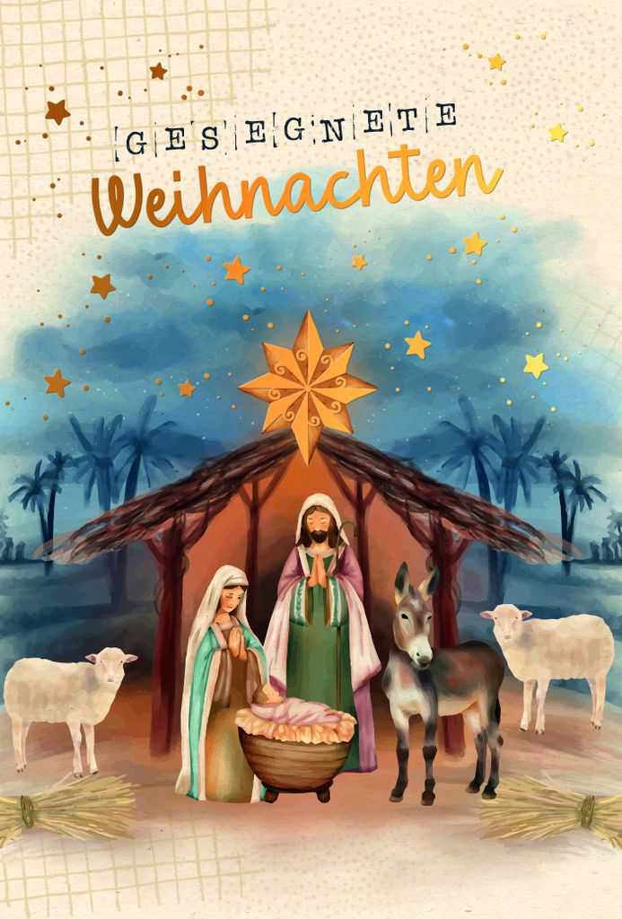 Weihnachten Green Line Karte mit Umschlag Maria und Josef, Sterne