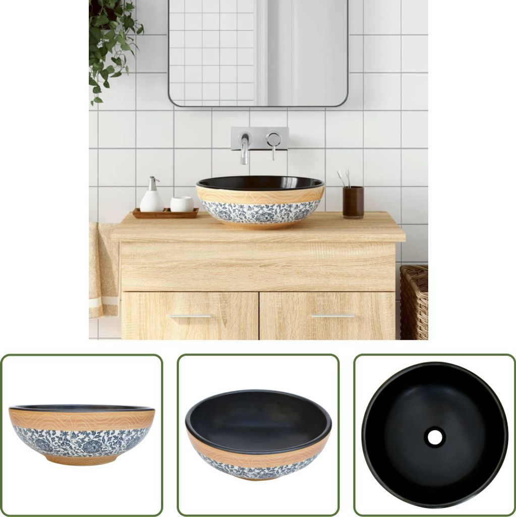 The Living Store Aufsatzwaschbecken Mehrfarbig Rund Ø41x14 Produktbild 