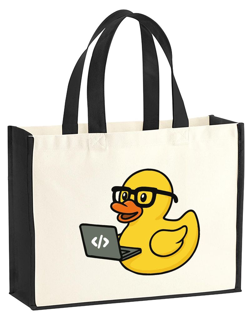 Huuraa Jutetasche Quietscheente Softwareentwicklung Comic Gummiente 21 Liter Black Jute und Baumwolle Einkaufstasche Geschenkidee
