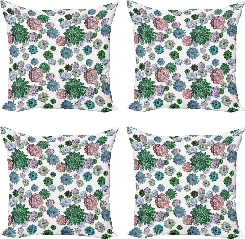 ABAKUHAUS Kaktus Kissenbezug Set (4 Stück), Sukkulenten Garten, Moderner Doppelseitiger Digitaldruck, 50 cm x 50 cm, Mehrfarbig