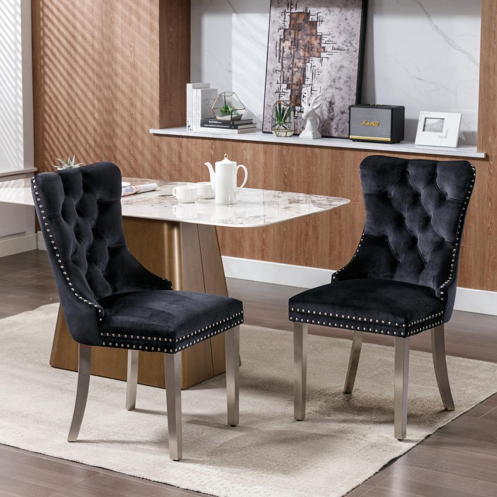 Eetkamerstoelen, set van 2, fluwele bekleding, massief Productafbeelding 