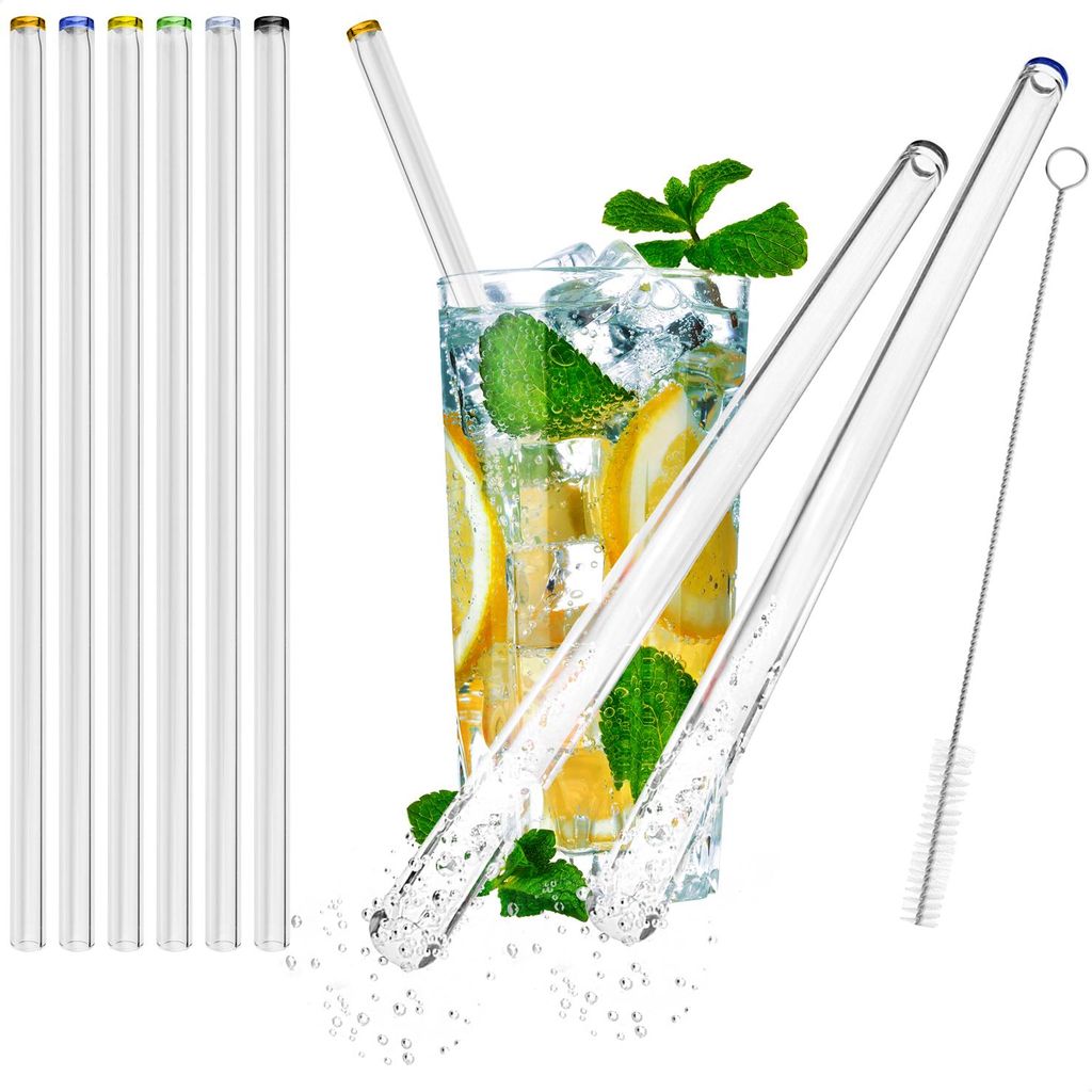 com-four® 6x Glasstrohalme 23 cm spülmaschinenfest und Produktbild 