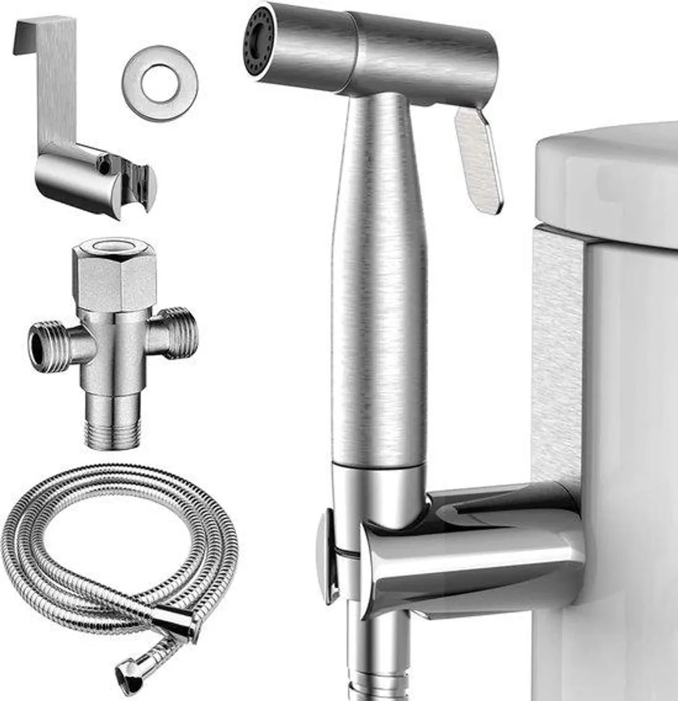 Douchette de toilettes WC chromée avec flexible inox de 1,2m universel