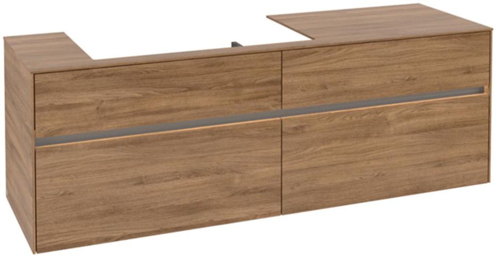 Villeroy & Boch Collaro Waschbeckenunterschrank, 4 Auszüge, wandhängend, Waschbecken links, mit integrierter Beleuchtung, 1600x548x500mm, C026B0RH