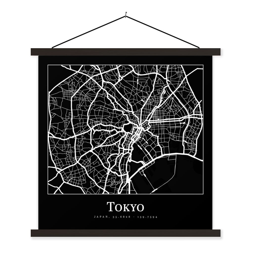 MuchoWow Textilposter Karte - Tokio - Stadtplan - Tokio 60x60 cm mit schwarzem Rahmen - Posteraufhänger