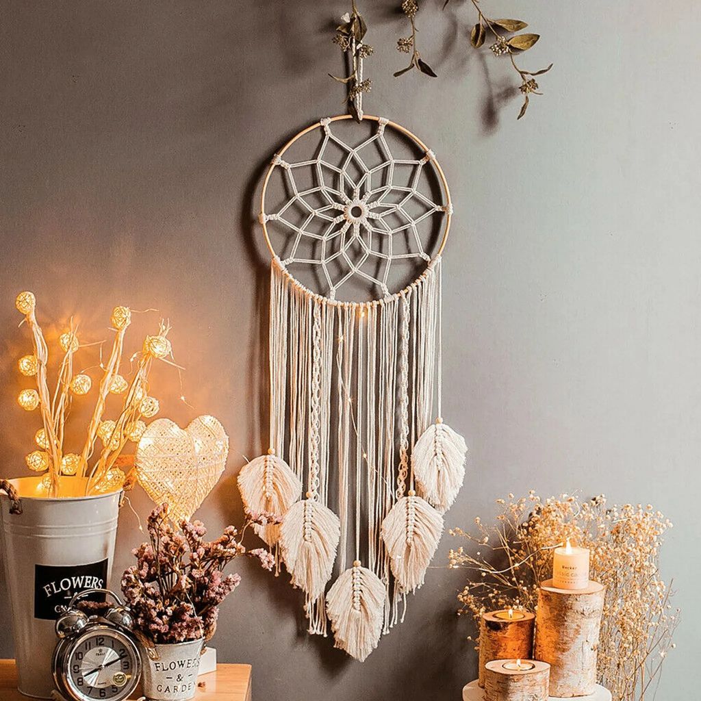 Makramee Traumfänger Gross Wandbehang Handgemachte Traumfänger Boho Quasten für Schlafzimmer Wohnzimmer Dekoration Ornament Geschenk