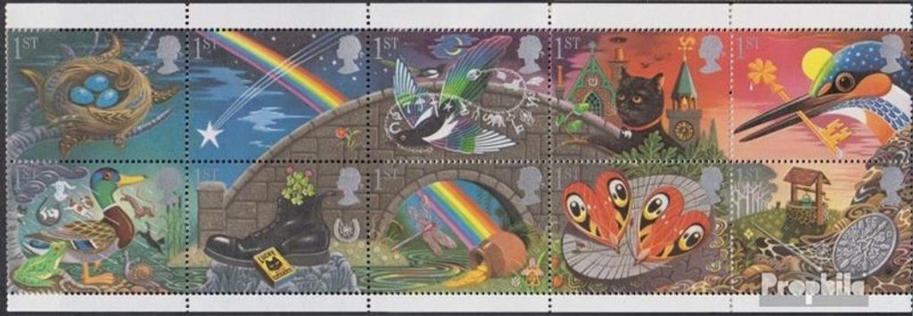 Briefmarken Großbritannien 1991 Mi 1310-1319 Zehnerblock (kompl.Ausg.) postfrisch Grußmarken: Glücksbringer