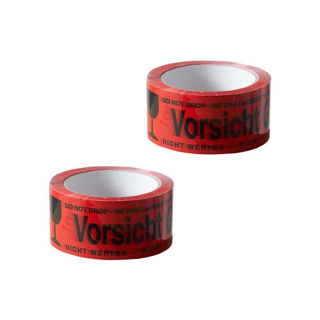 2x Klebeband " Vorsicht Glas " Packband rot Paketband PP 48 mm x 66 m Paket Band