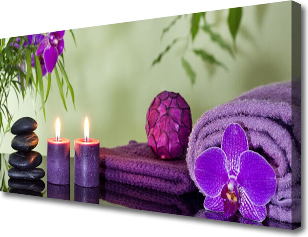 Tulup Leinwand-Bilder 100x50 Wandbild Canvas Kunstdruck Steine Kerzen Handtücher Kunst