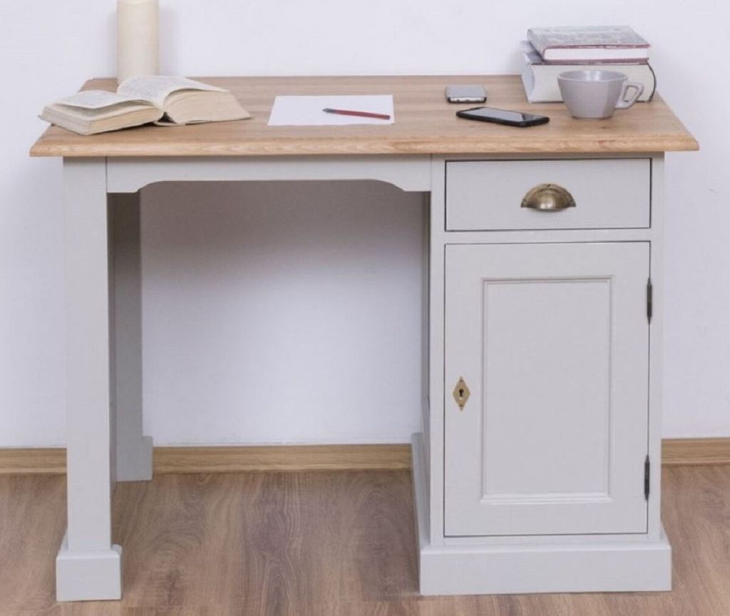 Casa Padrino Landhausstil Schreibtisch Grau / Naturfarben 110 x 70 x H. 78 cm - Massivholz Sekretär im Landhausstil - Büro Möbel - Massivholz M...