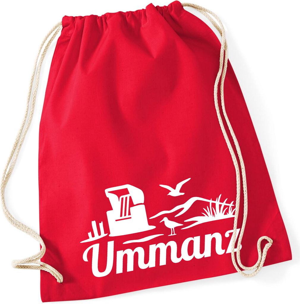 Huuraa Turnbeutel Ummanz Strandmotiv 12 Liter Classic Red Baumwolle Rucksack Geschenkidee