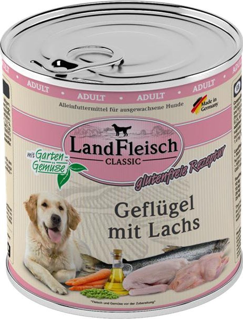 Landfleisch Pur Geflügel & Lachsfilet, Nassfutter 6x800g