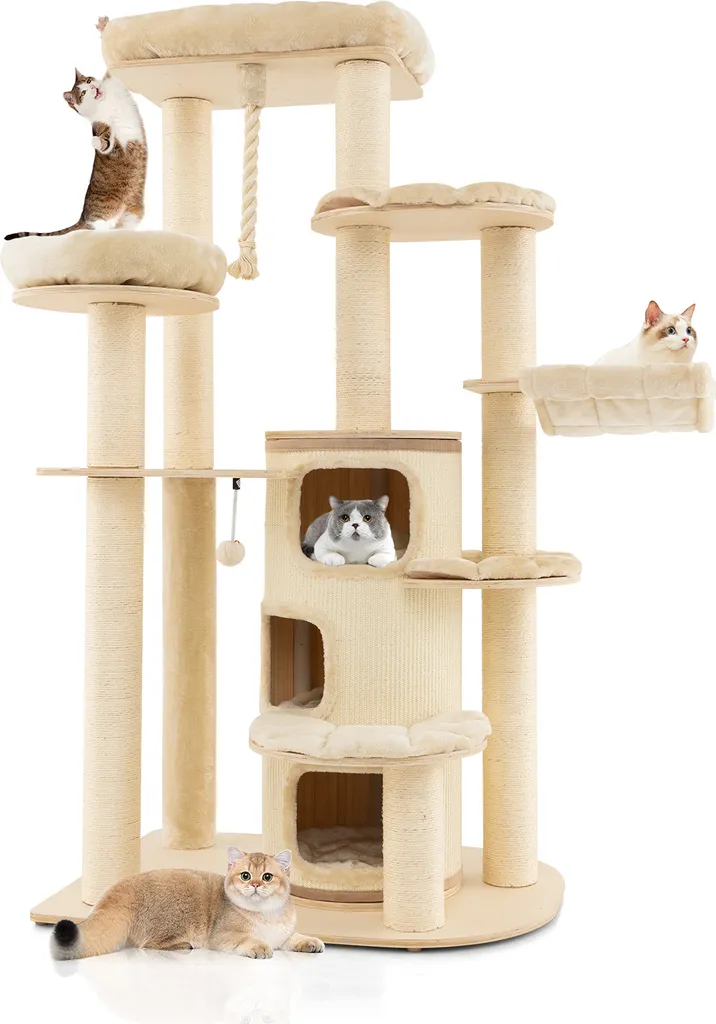 Arbre à chat 173cm pour grand chat d'appartement, tour de jeux en bois