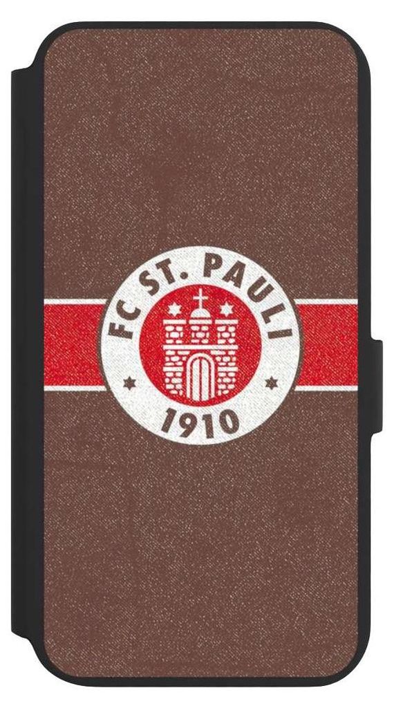 NIVOCASE Klapphülle für Samsung Galaxy S22+ Handyhülle aus Kunst Leder NIVOflip schwarz FC St. Pauli Logo Offizielles Lizenzprodukt