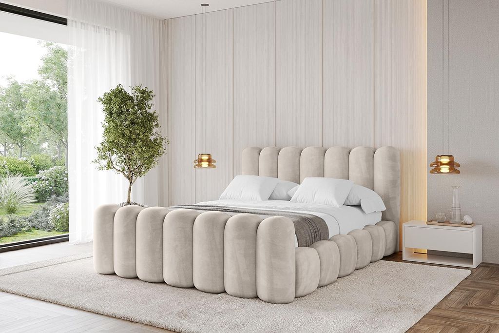 ALTDECOR Polsterbett mit Bettkasten, Fußteil und Lattenrost, Bett mit Matratze H3/H4, Kopfteil, Boxbett, Doppelbett mit Stauraum - SENA-Z 140x200 ...