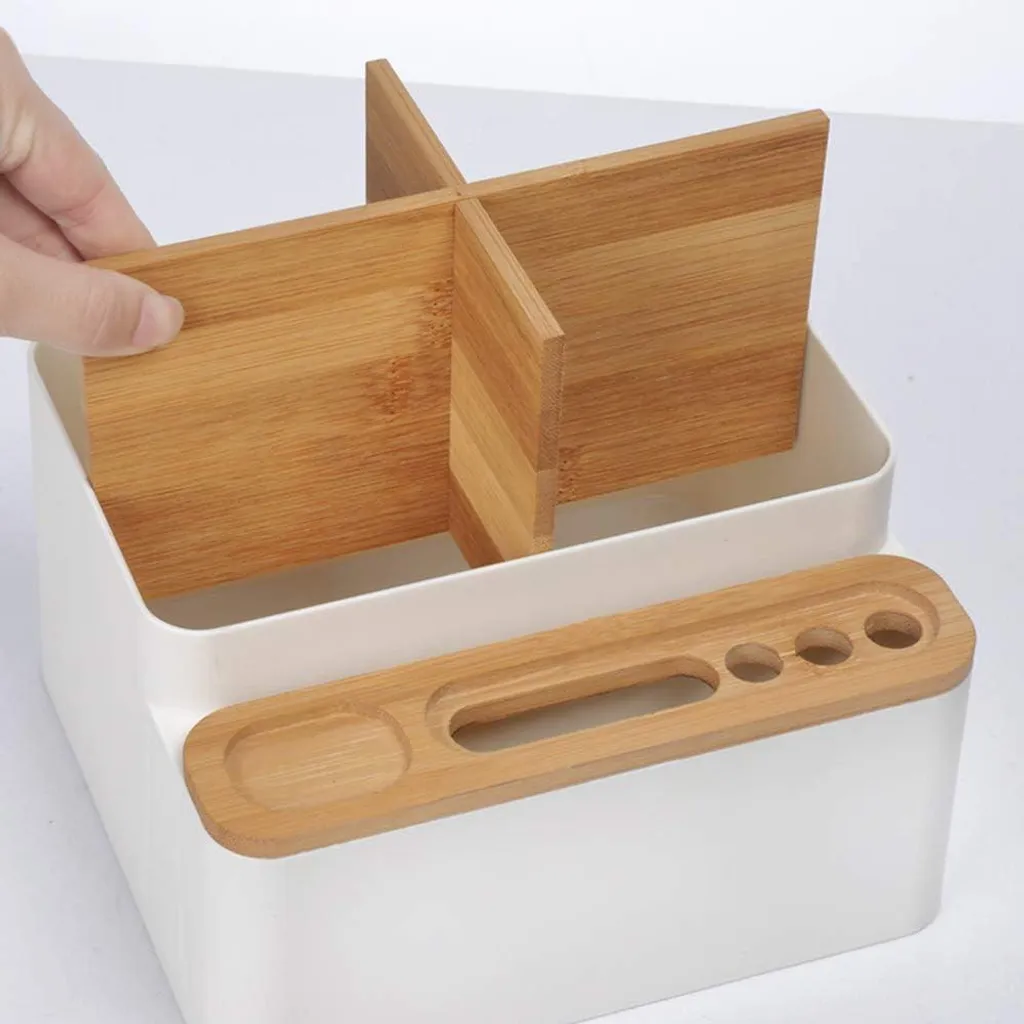 Boîte de rangement 4 compartiments pour bureau et maquillage blanc - 2