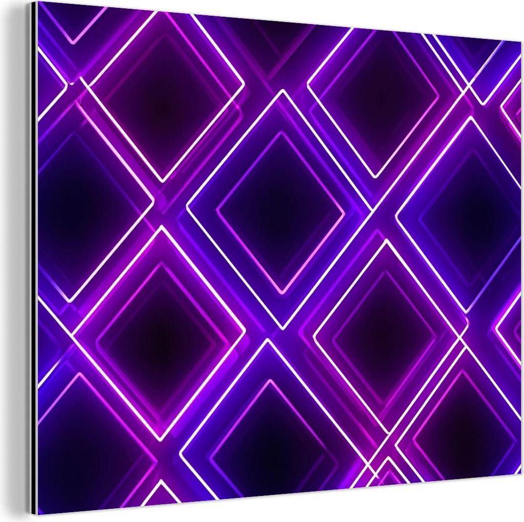 MuchoWow Wanddekoration Metall Metallbild Wandkunst 40x30 cm Spiele - Diamanten - Neon - Lila MuchoWow Aluminium Gemälde - Dekoration Wohnzimmer