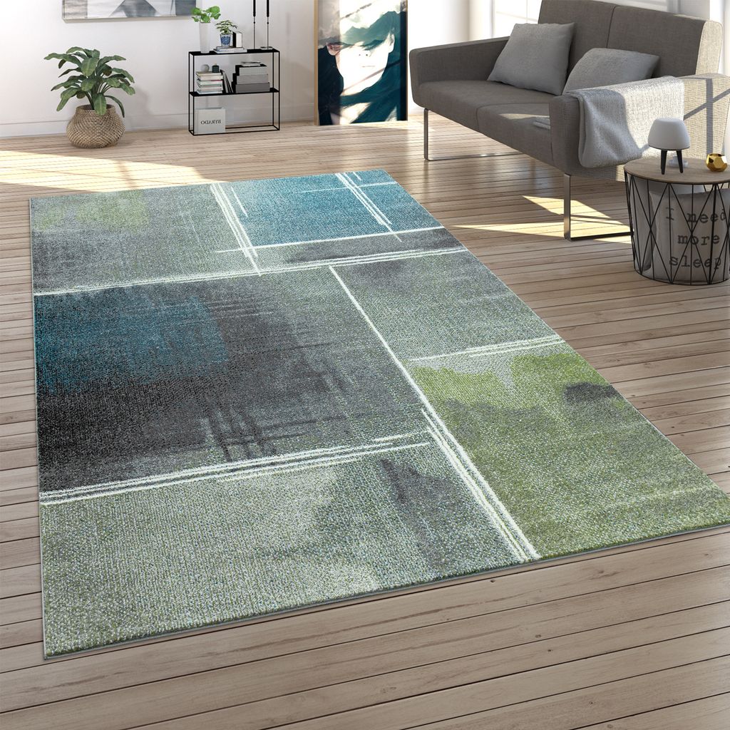 Teppich Wohnzimmer Vintage Kurzflor Pastell Moderne Geometrische Muster Bunt Grösse 70x250 cm