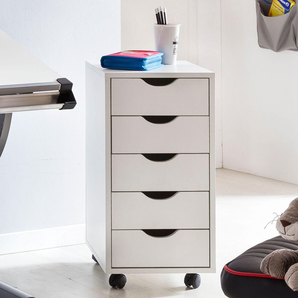 WOHNLING Rollcontainer Weiß mit 5 Schubladen – Produktbild 