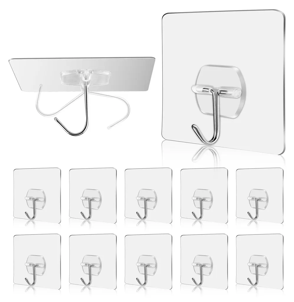 Lot de 10 crochets adhésifs transparents 7cm ultra-résistants 15kg