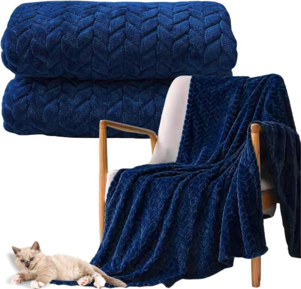 Marineblaue Überwurfdecke aus geprägtem Polyester 200 x 220 Produktbild 