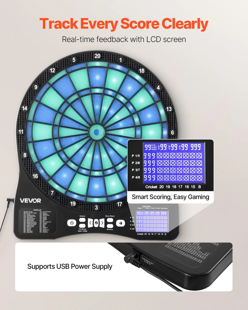 Tableau de fléchettes électronique LED VEVOR avec score de cricket LCD - 4