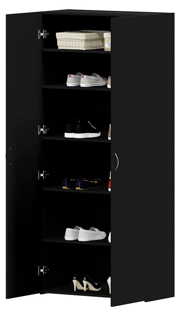 Schuhschrank mit Regal Schwarz 80 x 35,5 x 180 cm Holzwerkstoff, Schuhorganizer für Wohnzimmer, moderner rechteckiger Schrank, platzsparendes Rega...