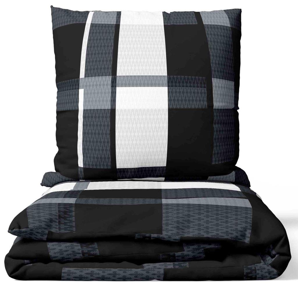 Bettwäsche 135x200cm 2-teilig Set Schwarz Weiß Grau Produktbild 