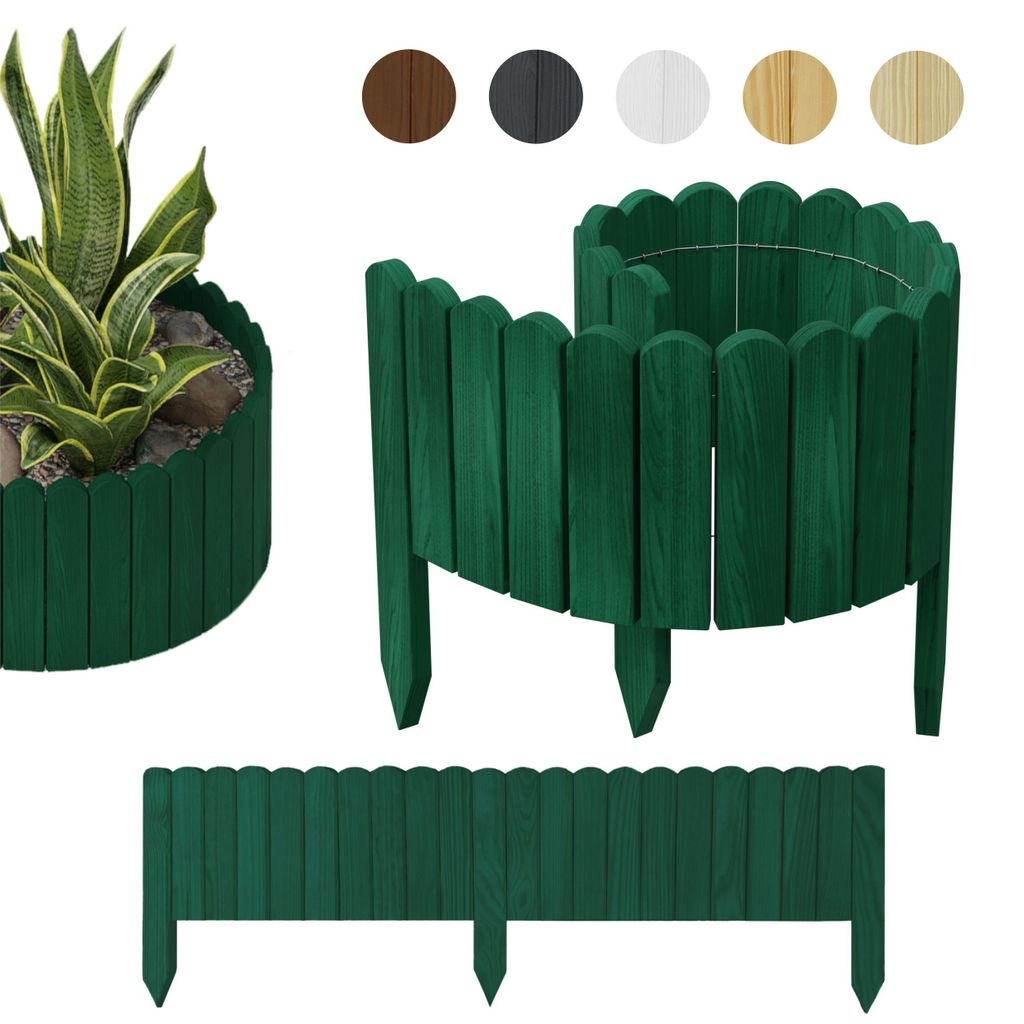 be4nature Flexible Rollborder aus Holz 100 x 10 cm Dunkelgrün Imprägnierte Beeteinfassung aus Kiefernholz Beetumrandung Gartenzaun Palisade Rollzaun