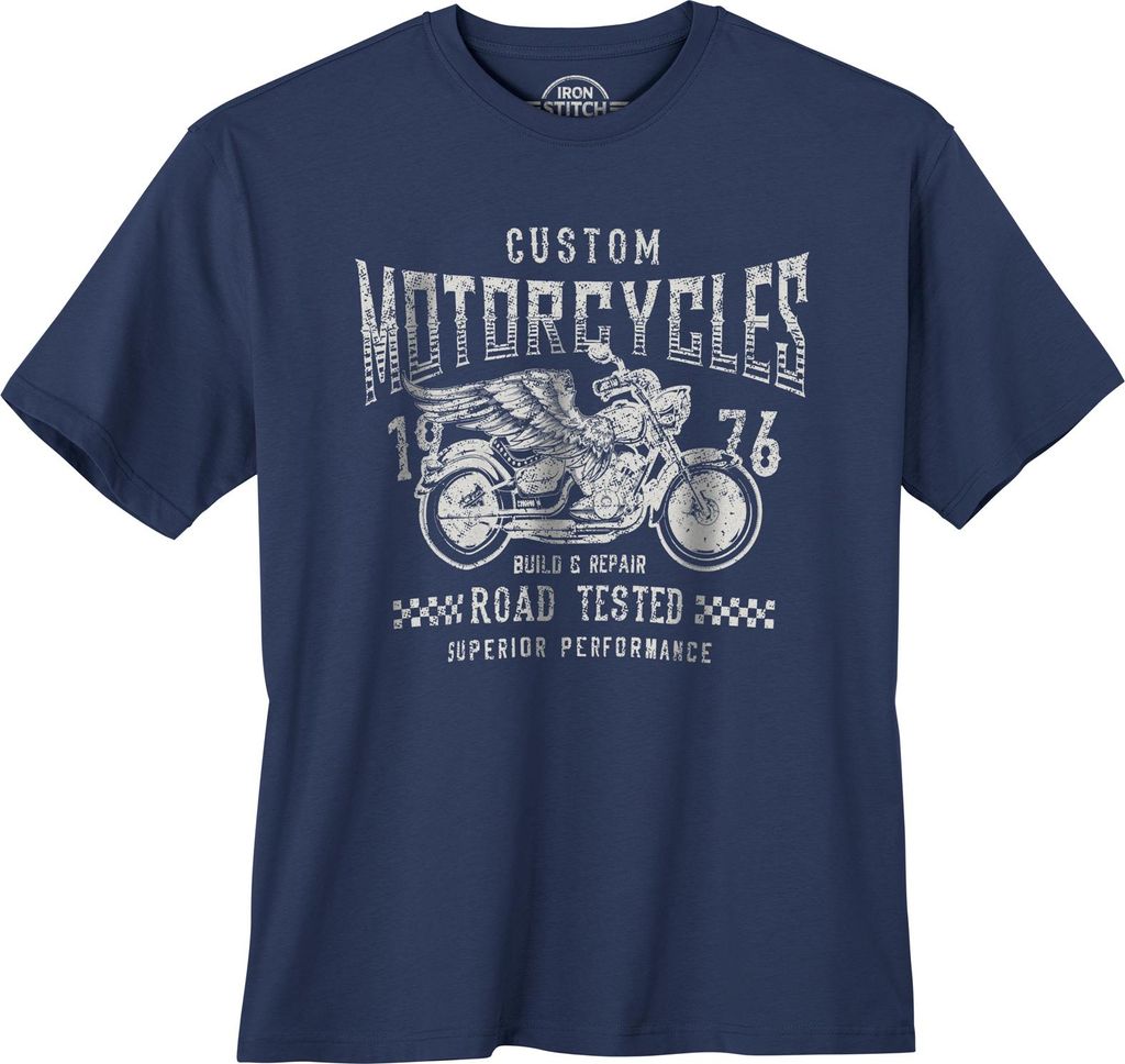 Iron Stitch Übergrößen T-Shirt denimblau Motorcycles