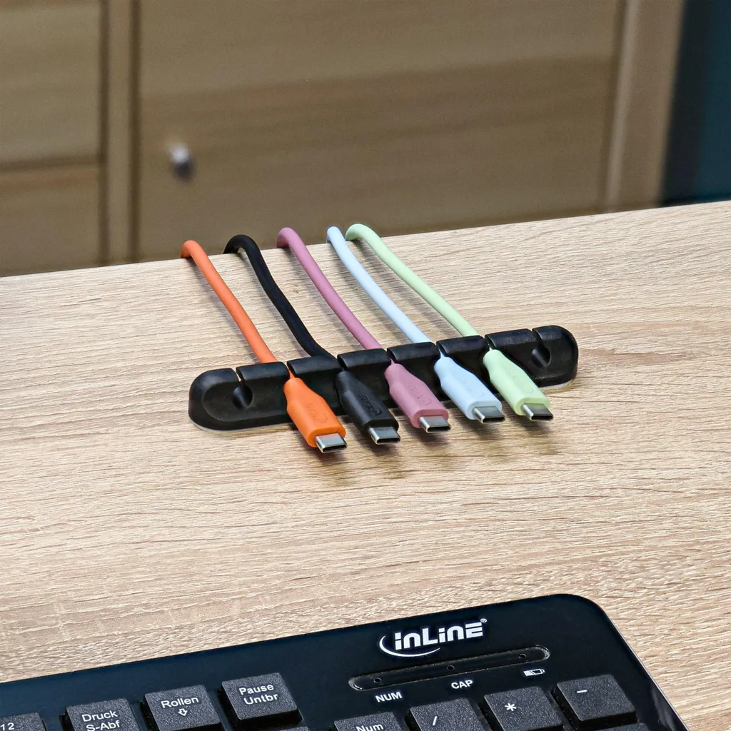 Gestionnaire de Câbles Autocollant Flexible InLine Noir Multi-Slots 3x